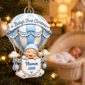 Baby On Hot Air Balloon - Baby First Christmas Personalized Acrylic Ornament