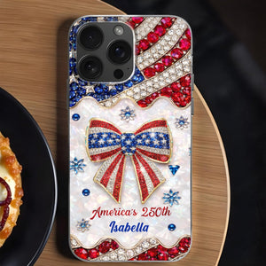 4th of July America's 250th Flag & Bow Personalized Phone Case