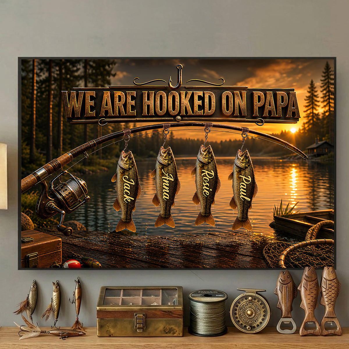 We Are Hooked On Papa Fishing - Personalized Canvas Poster