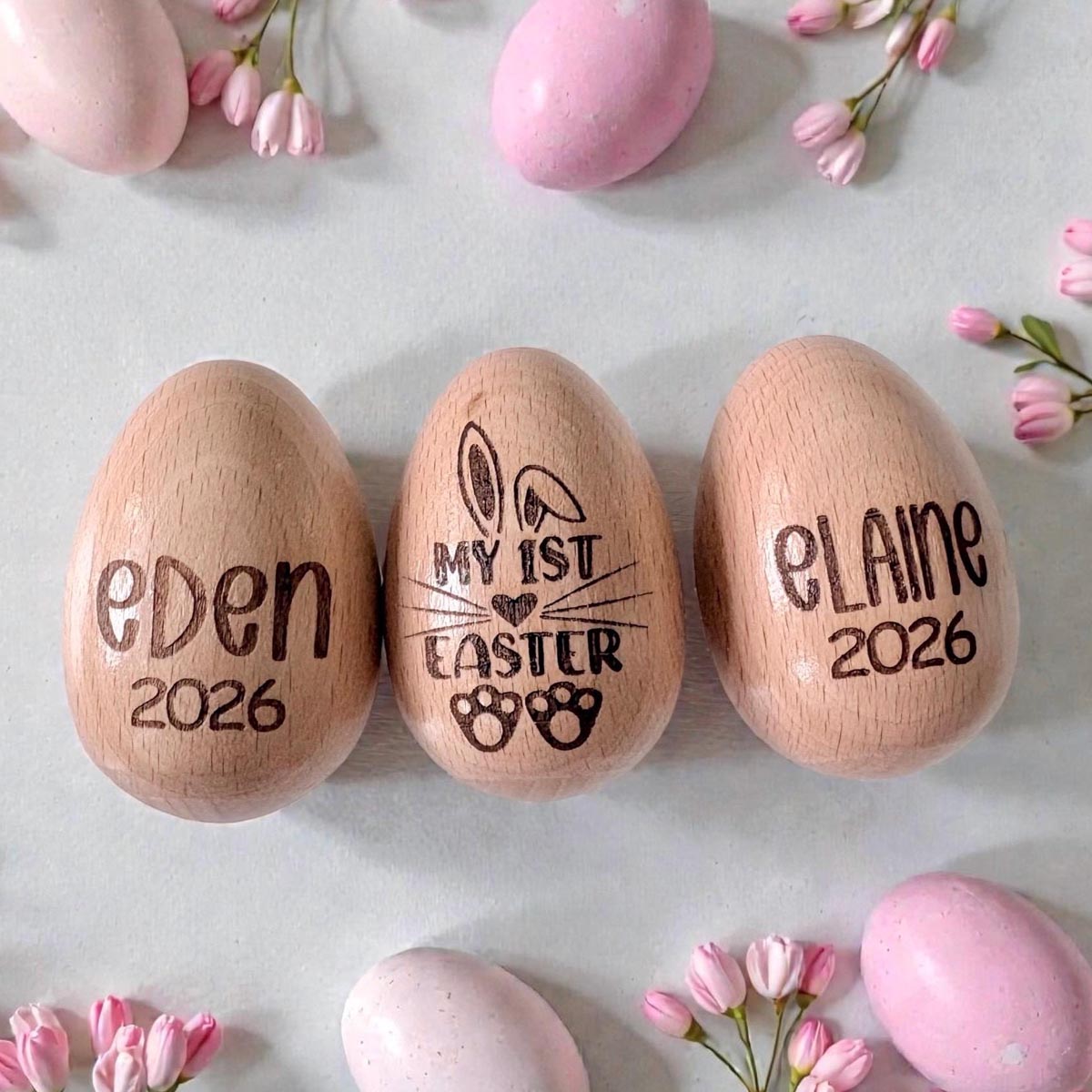 Personalized Wooden Egg Shaker | Engraved Baby Egg| Easter Basket Filler | My 1st Easter