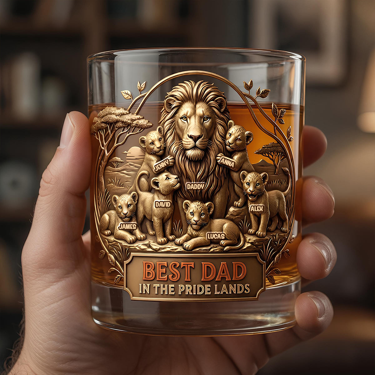 Best Dad In The Pride Lands Whiskey Glass - Personalized Father's Day
