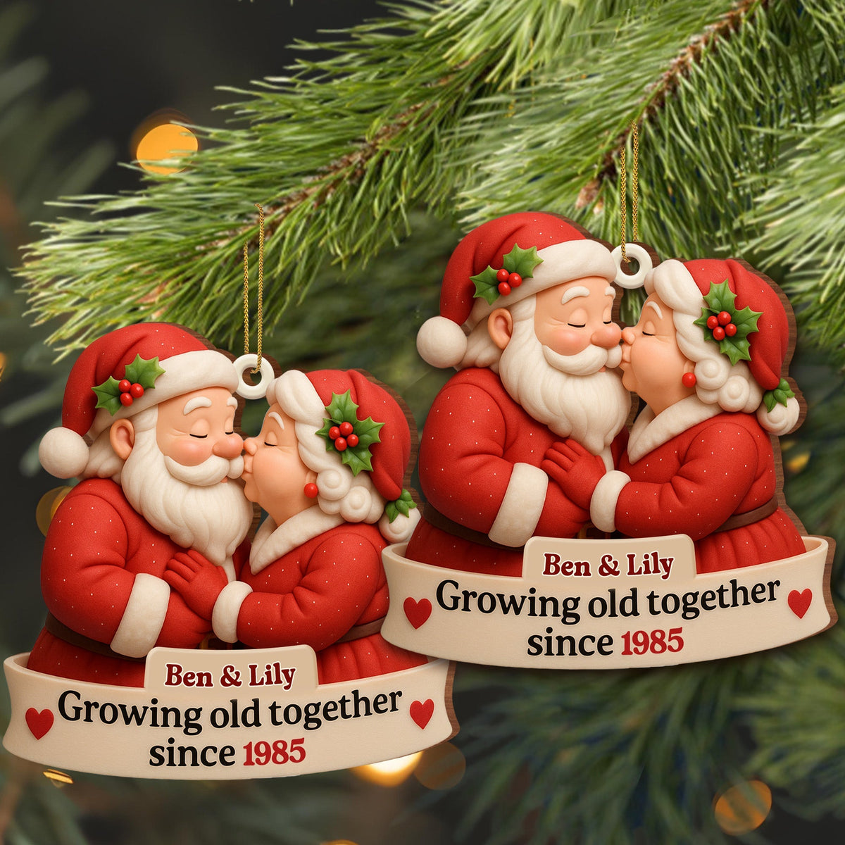 Growing Old Together With Santa and Mrs. Claus,Custom Wood Ornament,Gift For Couples and Family