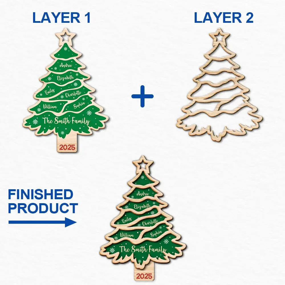 Christmas Tree Family Bestie Custom Names- Personalized 2-Layered Wooden Ornament
