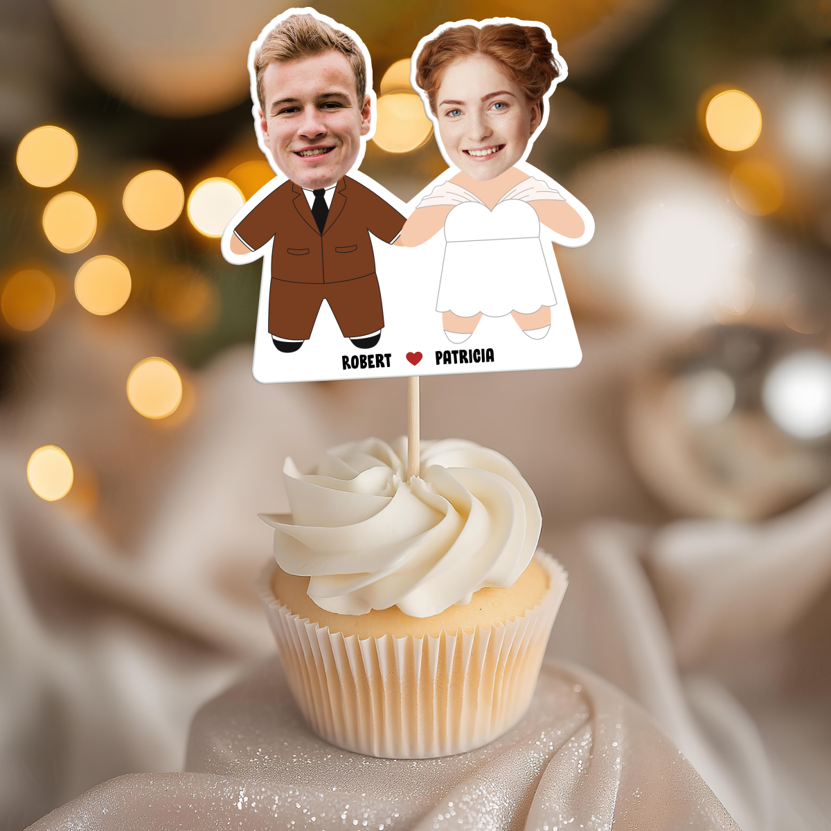 Wedding Couple - Custom Photo Face Personalized Cupcake Topper