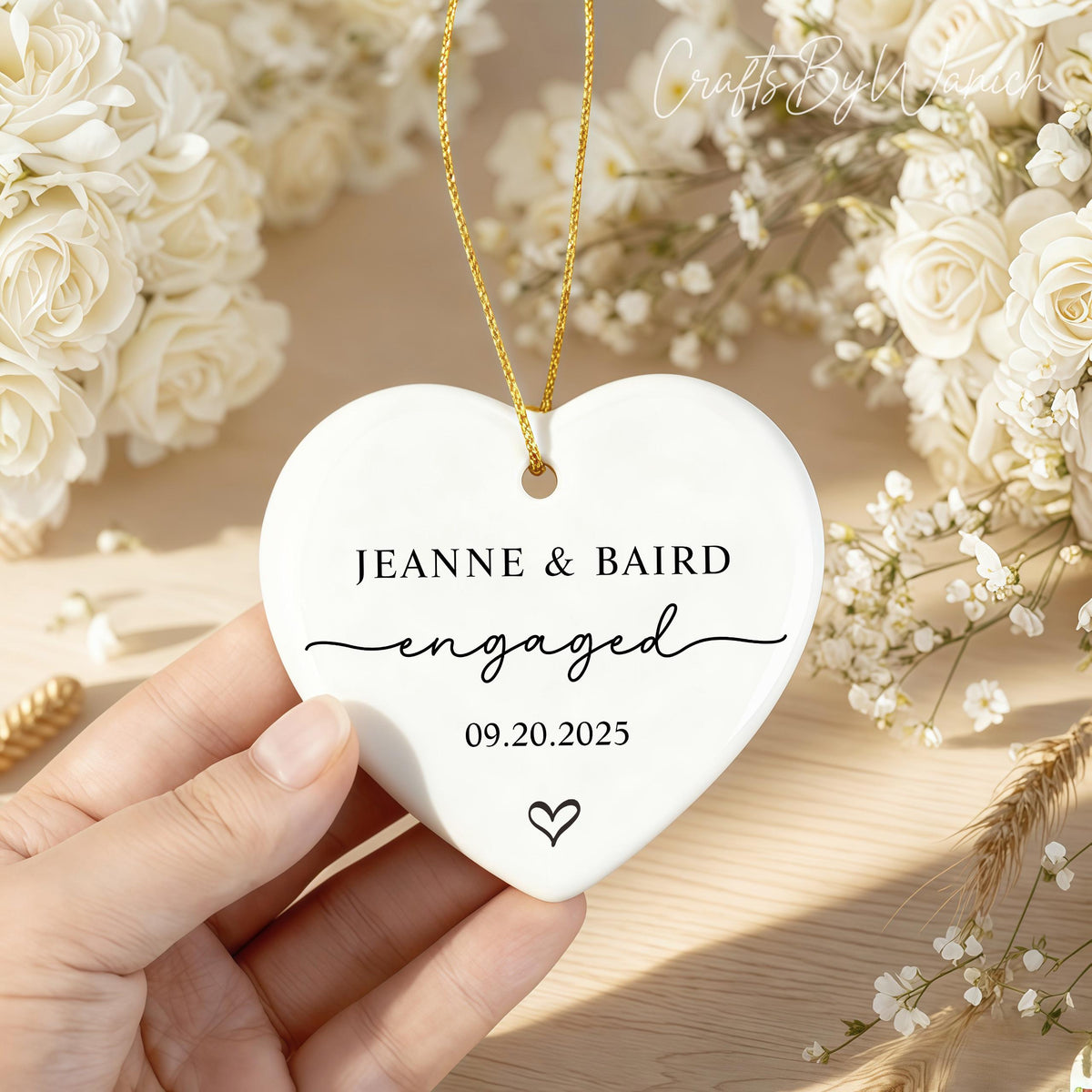 Engagement Ornament - Custom Map Personalized Heart-shaped Ceramic Ornament