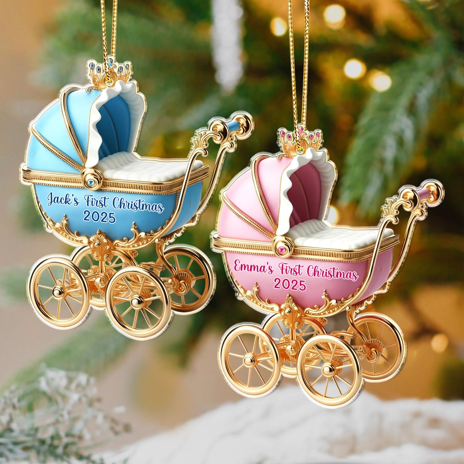 Custom Baby Carriage Ornament, Vintage Baby Stroller Ornament