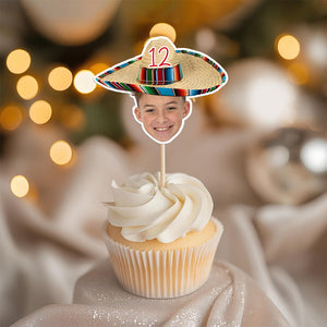 Mexican Fiesta Sombrero Maracas – Custom Photo Personalized Cupcake Topper