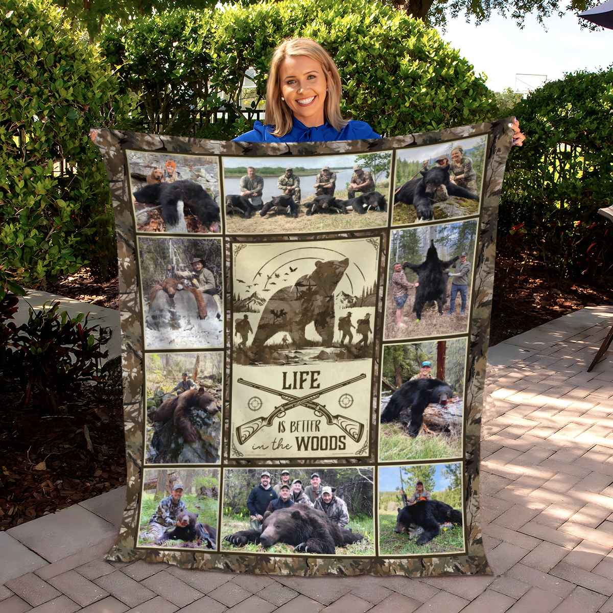 Bear Hunting Blanket For Dad, Customizable Bear Photo Collage Blanket, Hunting Gift for Husband, Hunter Gift for Boy