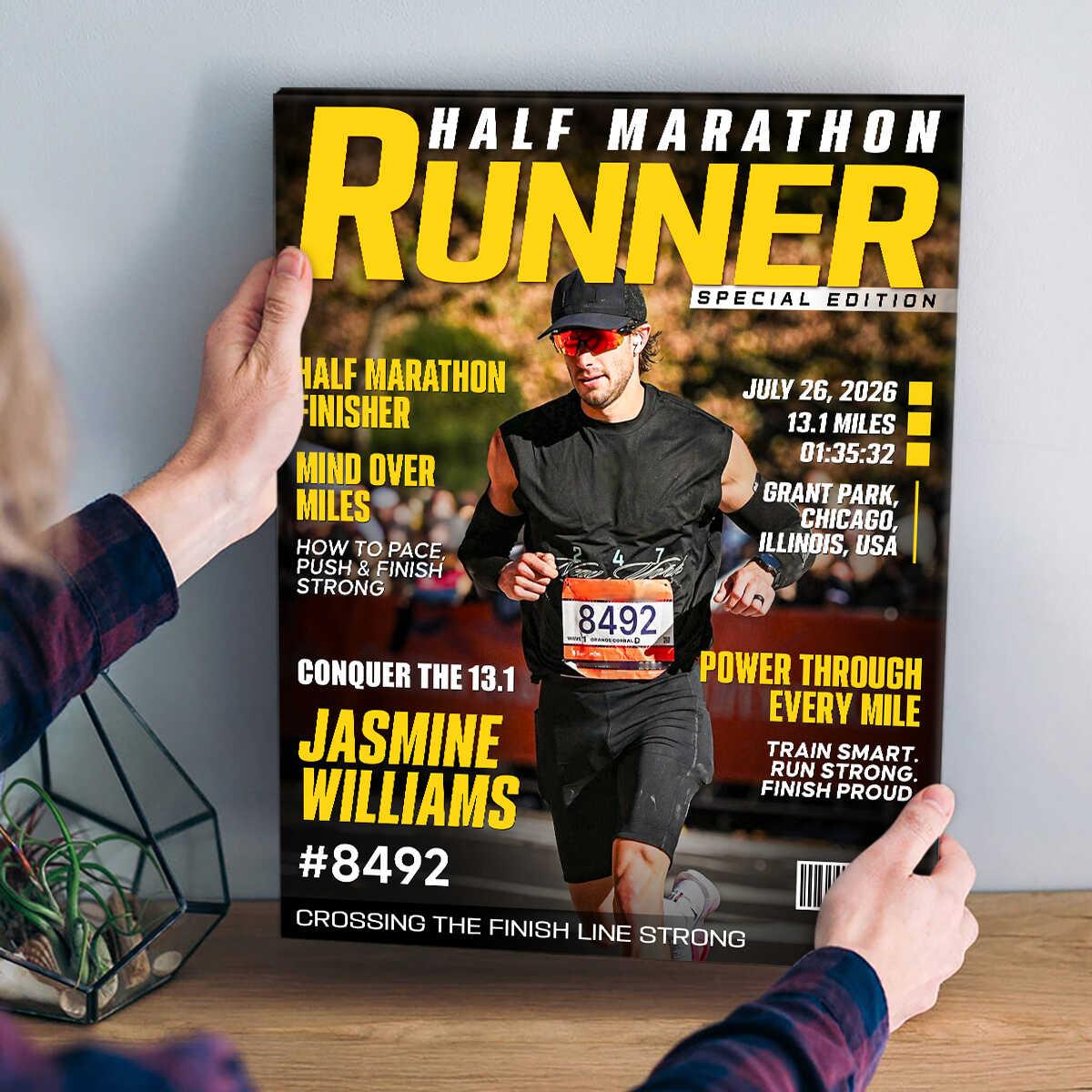 Half Marathon Runner Magazine Cover Poster, Running Milestone Gift, Unique Gifts For Runners