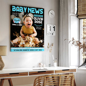 Personalized Baby News Magazine Cover Canvas, Birth Announcement Photo Gift, Personalized Newborn Wall Art