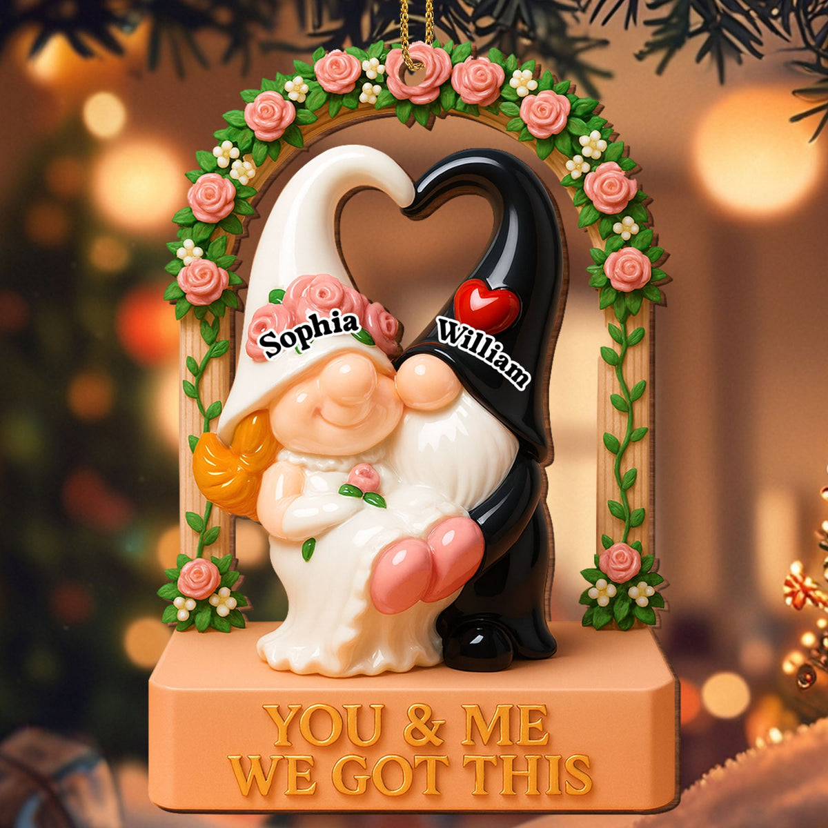You & Me We Got This, Heart And Roses, Personalized Custom Wood Ornament, Gift For Couples