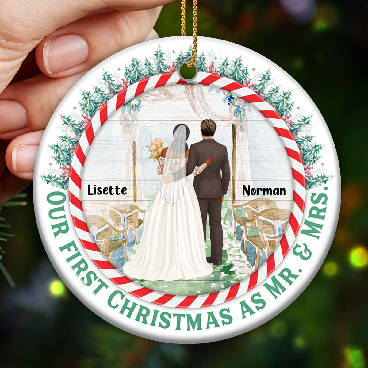 Our First Christmas As Mr. and Mrs, Bride and Groom, Personalized Ceramic Ornament, Gift For Newlyweds