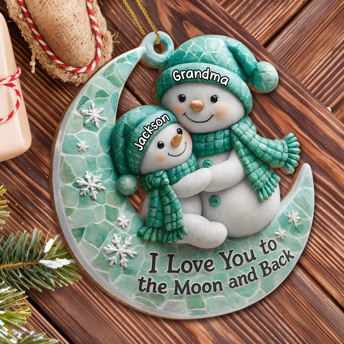I Love You To The Moon and Back Wooden Ornament - Personalized Gift For Grandparents and Family