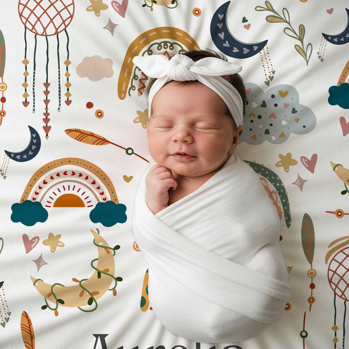 Personalized Toddler Blanket – Custom Name Boho Rainbow Baby Blanket, Unique Baby Shower Gift for Newborn & Kids