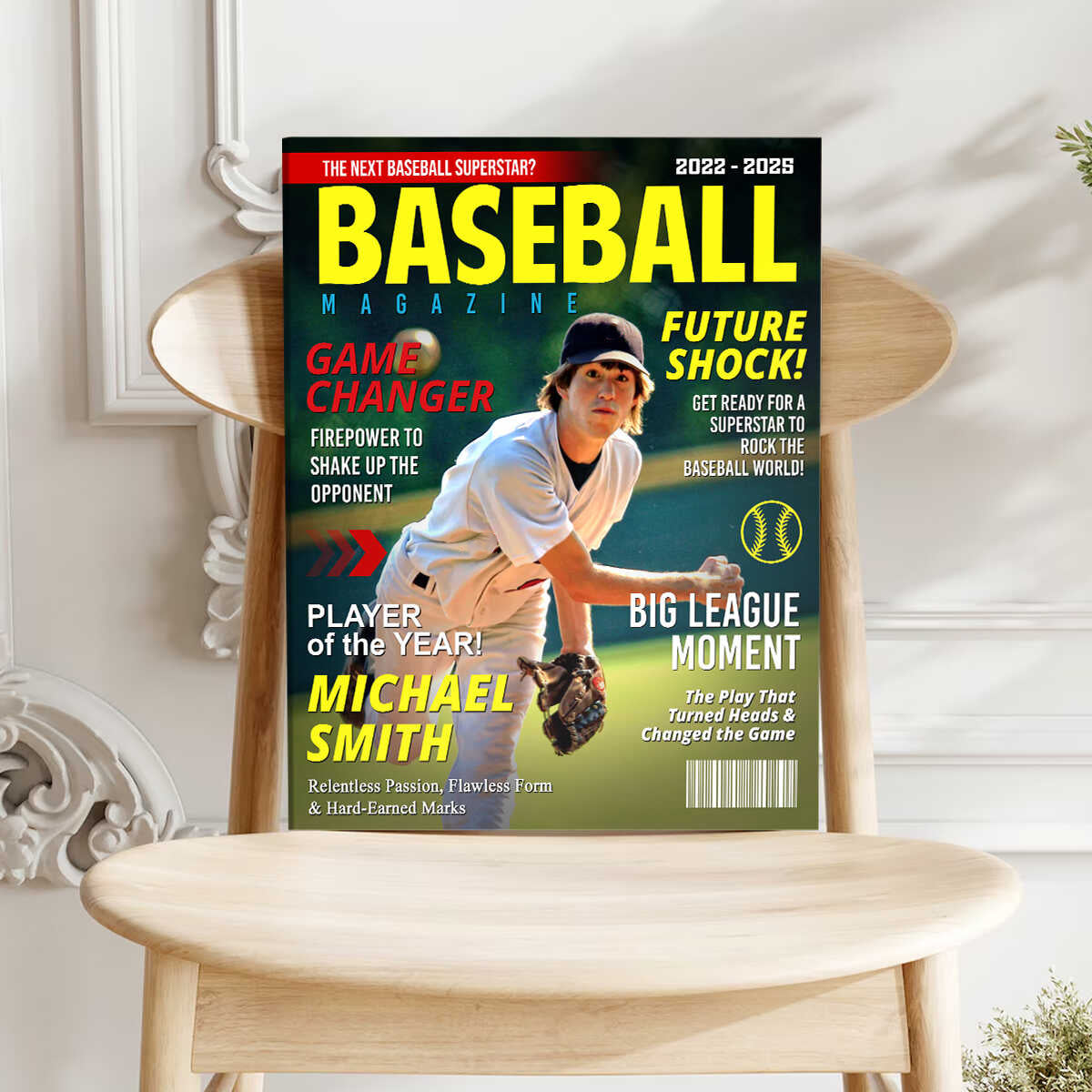 Personalized  Custom Baseball Magazine Cover Canvas, Graduation Gifts for Baseball Player