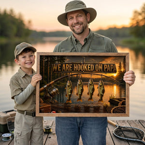 We Are Hooked On Papa Fishing - Personalized Canvas Poster