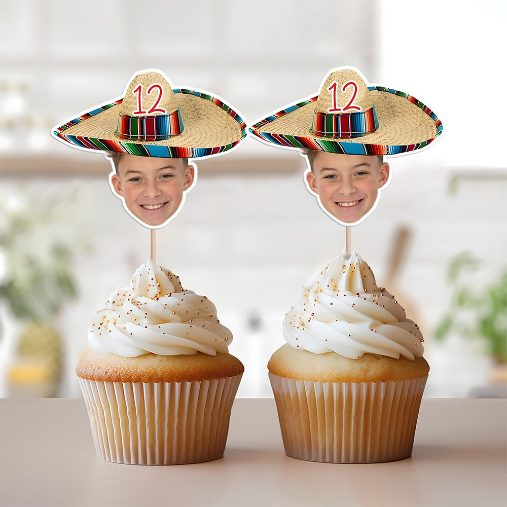 Mexican Fiesta Sombrero Maracas – Custom Photo Personalized Cupcake Topper