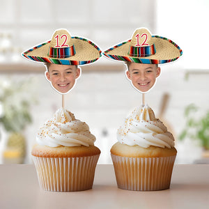 Mexican Fiesta Sombrero Maracas – Custom Photo Personalized Cupcake Topper