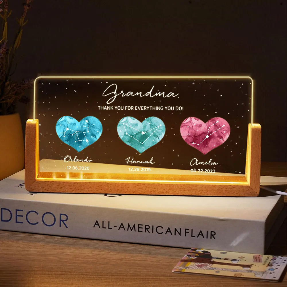Grandma - A Heartfelt Thank You Personalized LED Light Frame With Custom Heart Designs