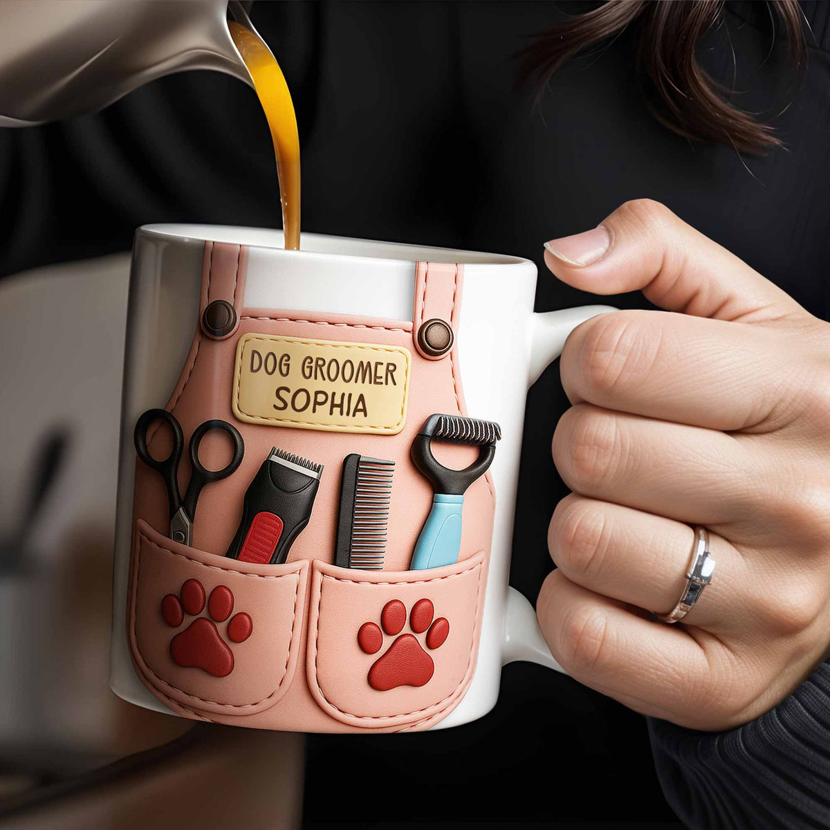 Personalized Dog Groomer, Scissors And Paw Prints Mug, Gift For Pet Care Professionals And Dog Lovers