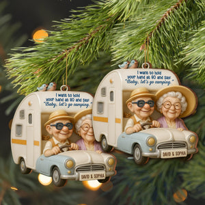 Hold Your Hand At 80, Baby Let’s Go Camping, Custom Wood Ornament, Gift For Elderly Couples