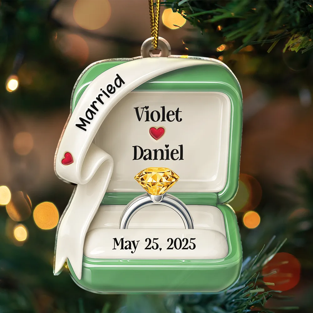 She Said Yes Engaged Married Ceramic Effect Ring Box - Personalized Custom Shaped Acrylic Ornament