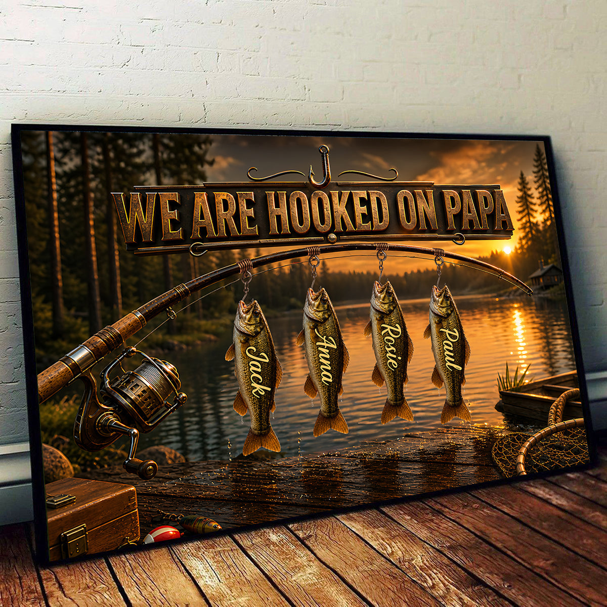 We Are Hooked On Papa Fishing - Personalized Canvas Poster