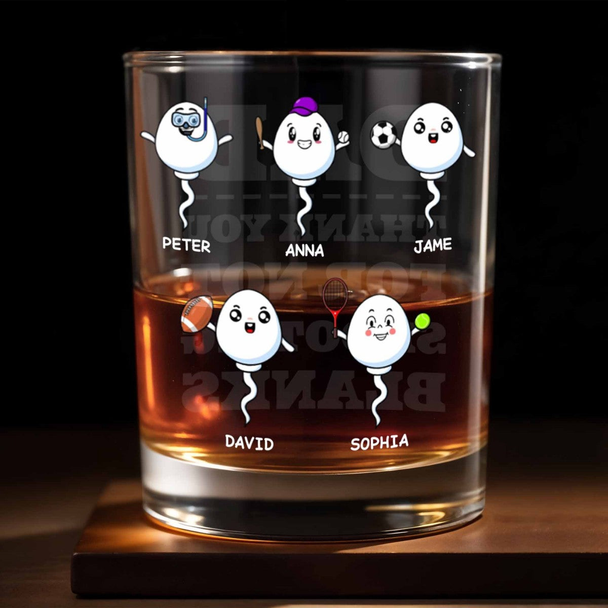 Customizable Characters With Sports Balls, Personalized Whiskey Glass Gift For Dad