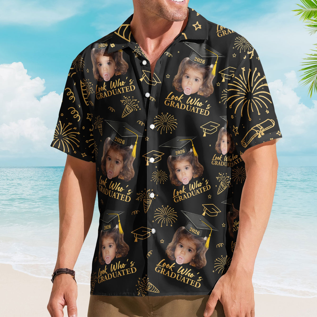 Vintage Childhood Themed Personalized Hawaiian Shirt - Graduation Matching Shirt With Childhood Photo
