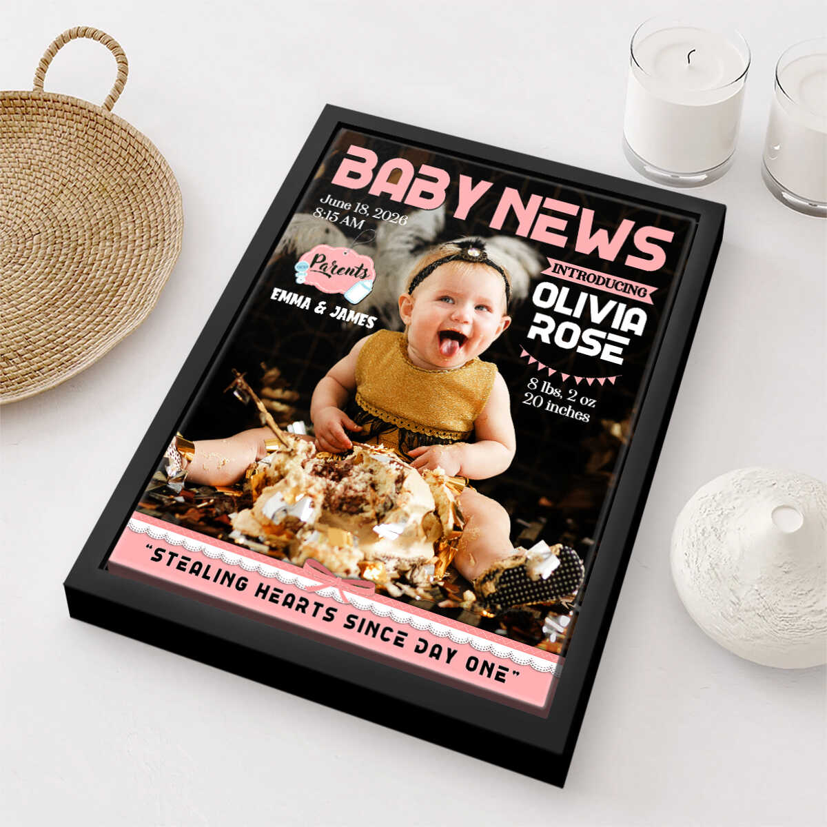 Personalized Baby News Magazine Cover Canvas, Birth Announcement Photo Gift, Personalized Newborn Wall Art