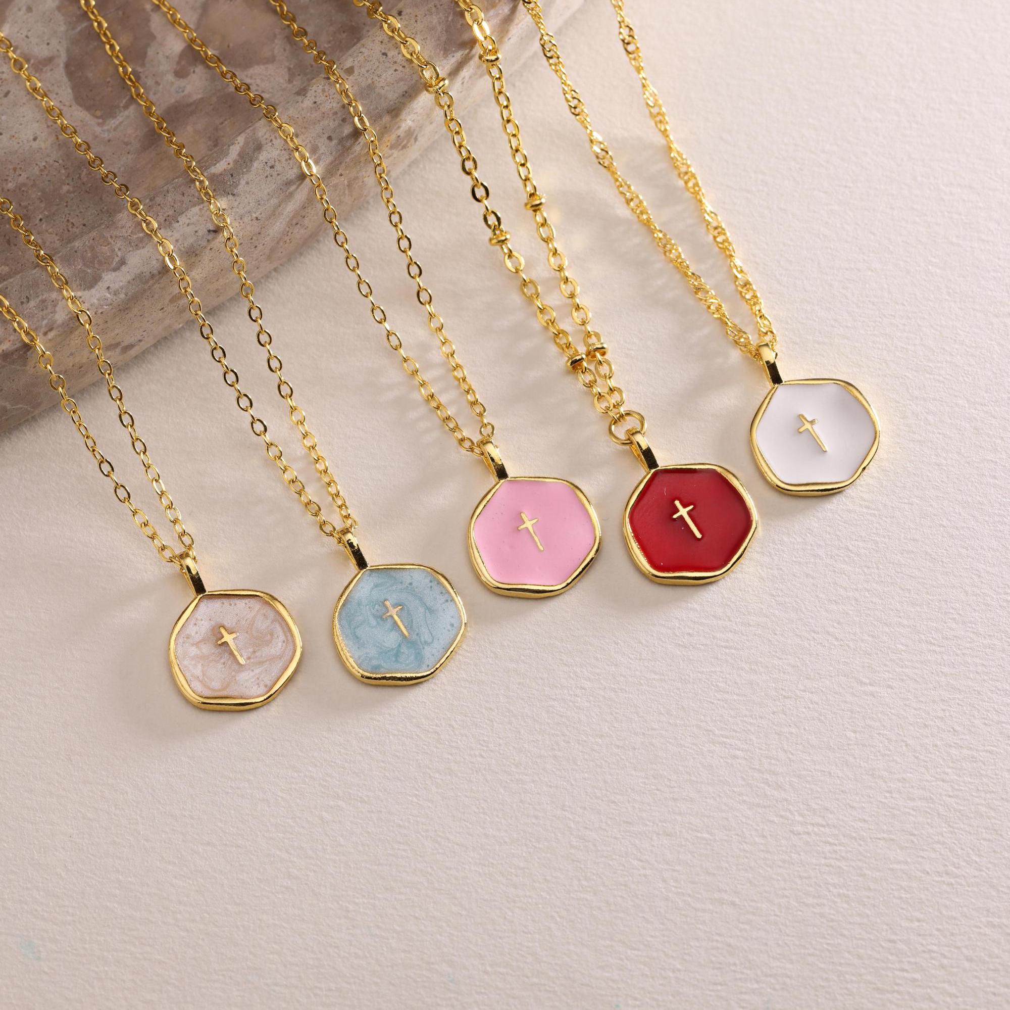 Enamel Mini Cross Necklace, Tiny Cross Necklace, Religious Necklace