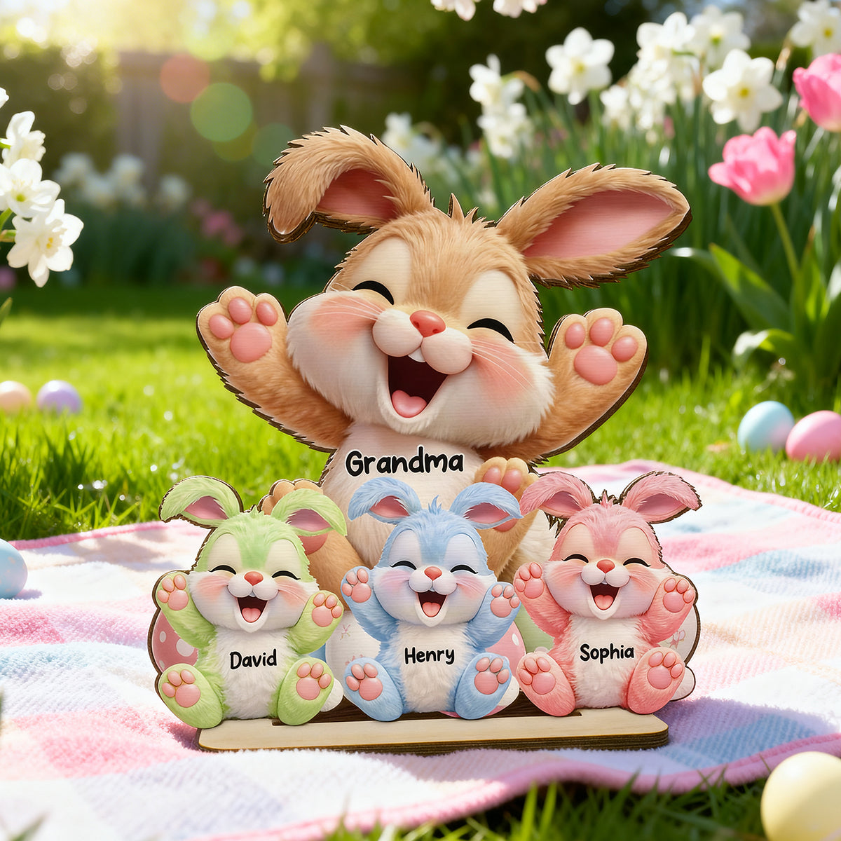 Grandma Bunny Easter Eggs - Personalized Wooden Plaque - Easter Decor for Grandma