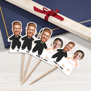 Wedding Couple - Custom Photo Face Personalized Cupcake Topper