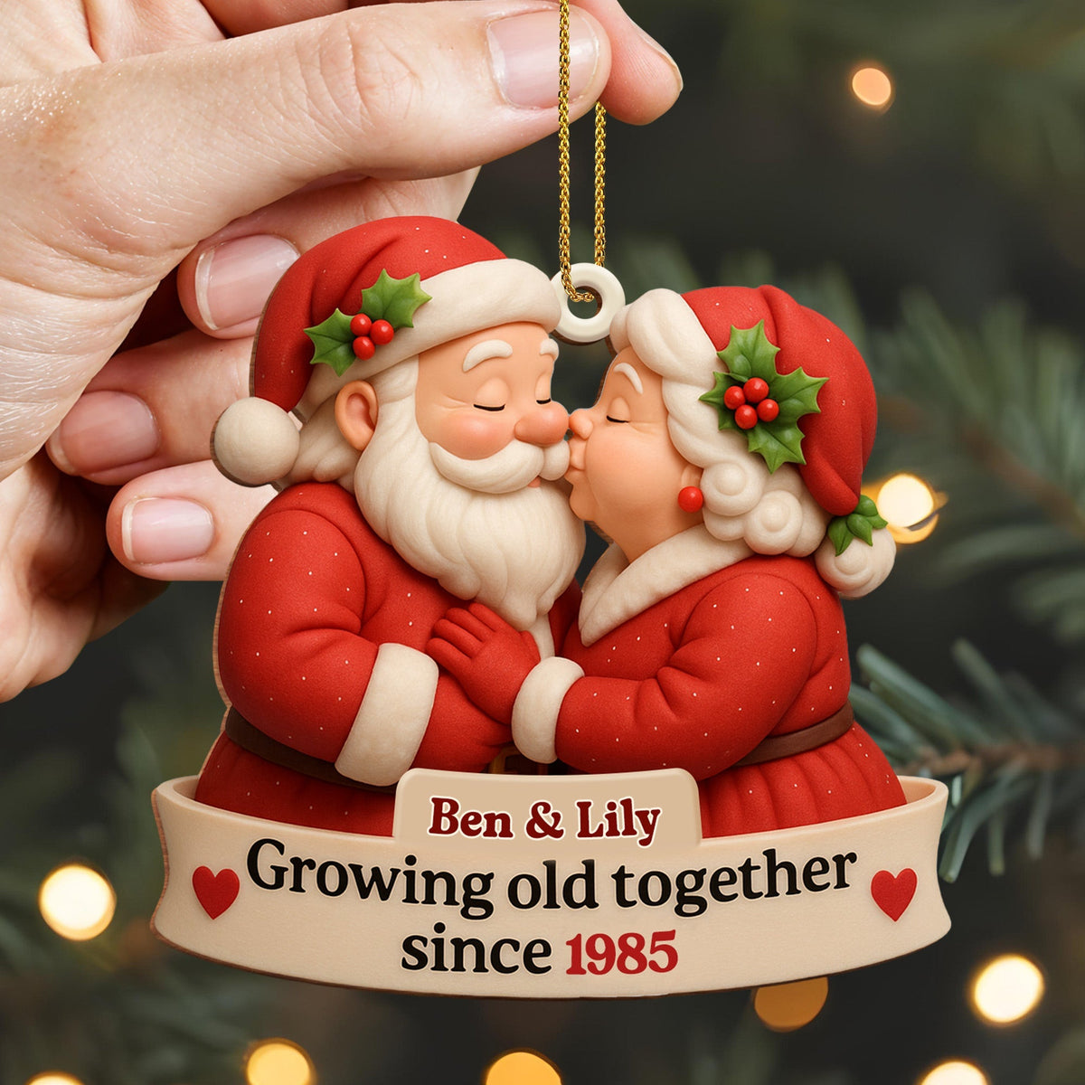 Growing Old Together With Santa and Mrs. Claus,Custom Wood Ornament,Gift For Couples and Family