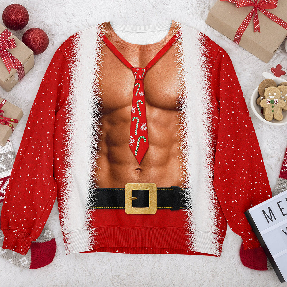 Funny Santa Body Illusion Christmas Sweatshirt –  Personalized Novelty Christmas Party Sweater