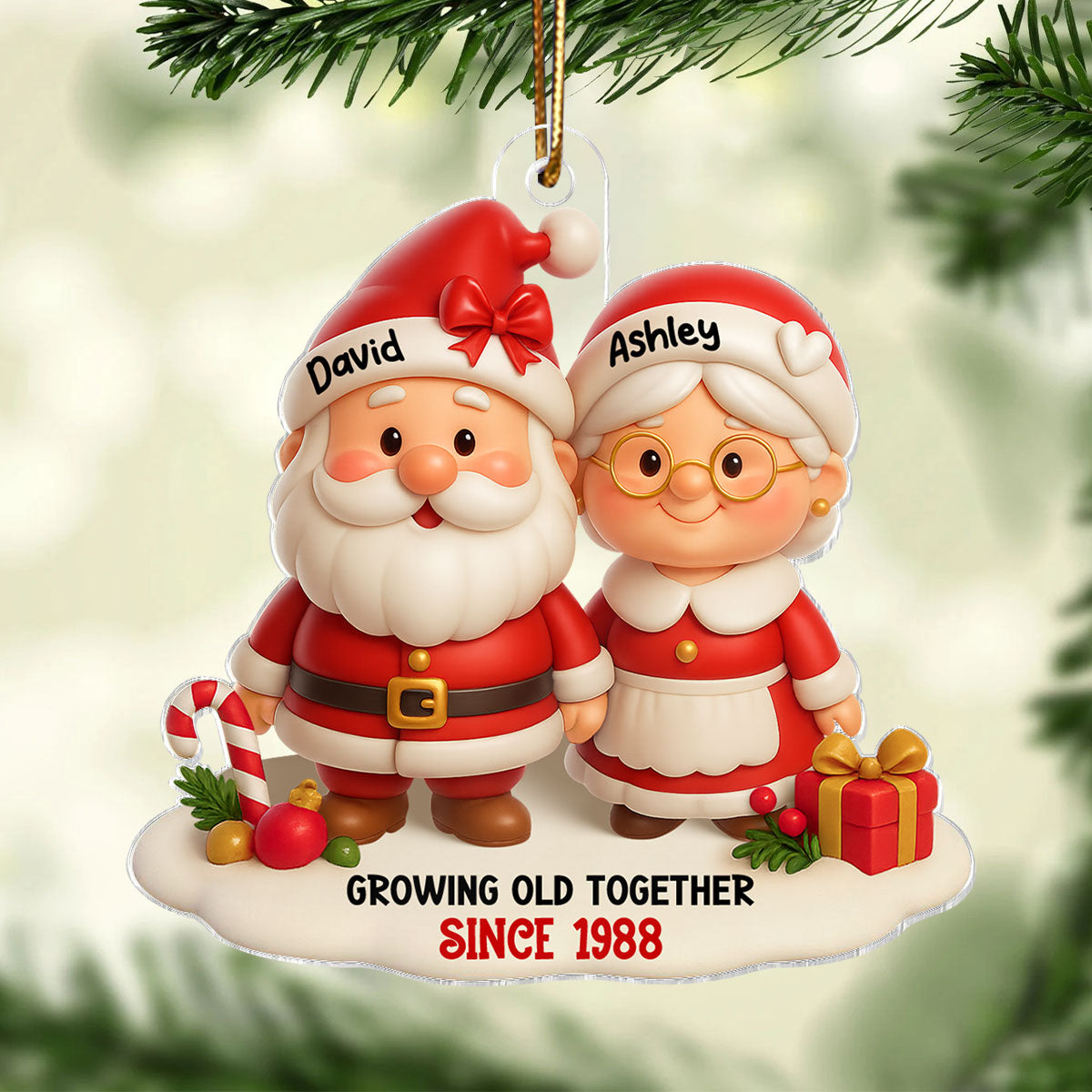 Santa Couple Growing Old Together Personalized Acrylic Ornament, Anniversary, Christmas Gift for him, Gift for her