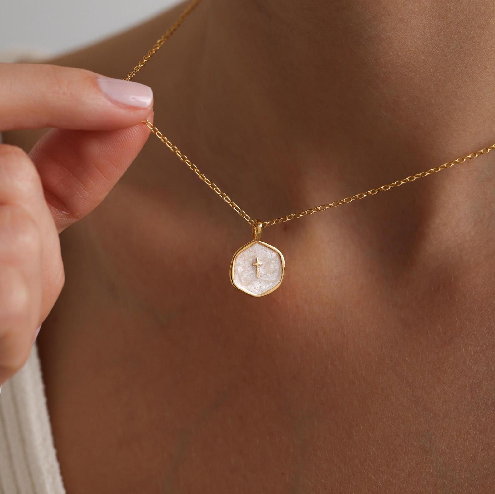 Enamel Mini Cross Necklace, Tiny Cross Necklace, Religious Necklace