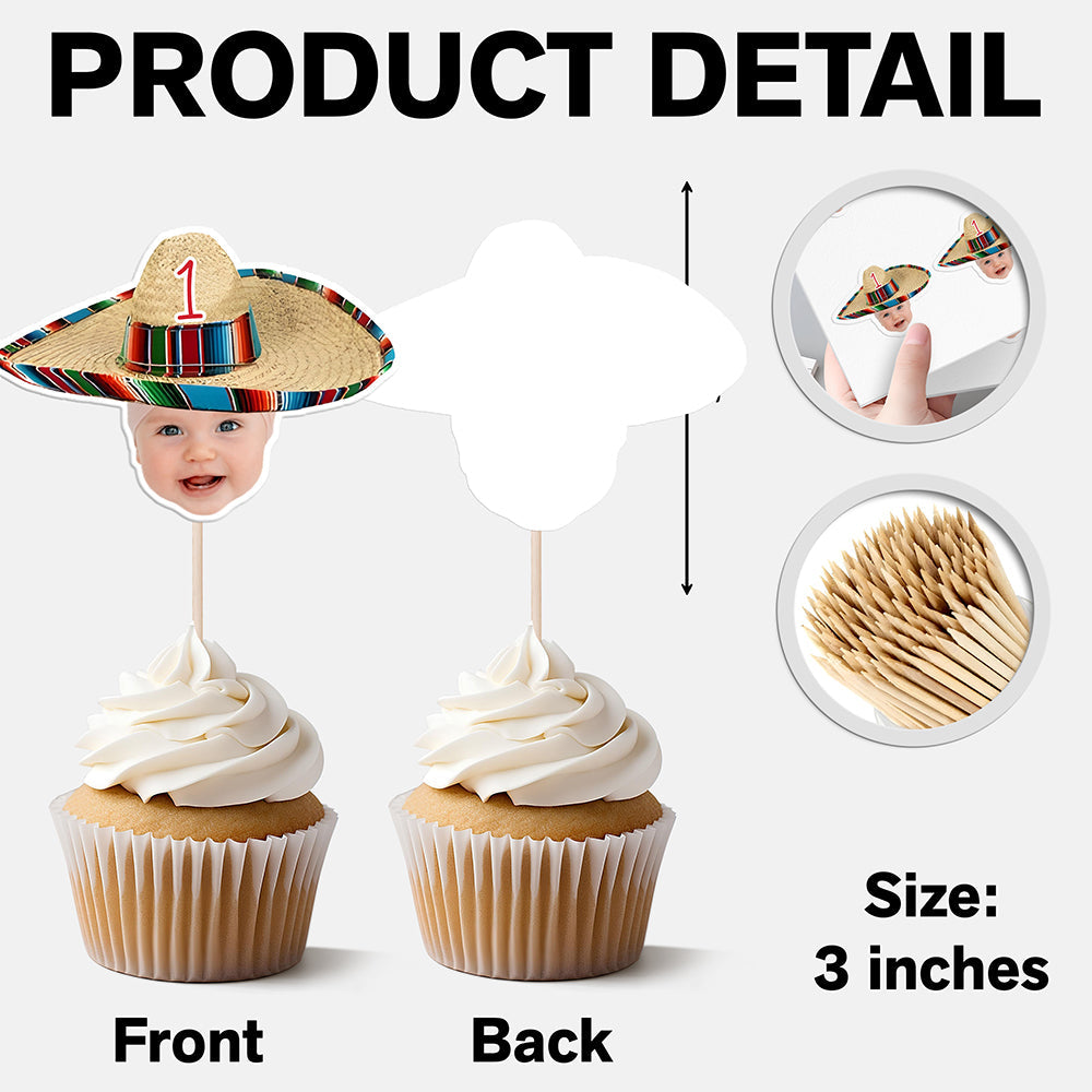 Mexican Fiesta Sombrero Maracas – Custom Photo Personalized Cupcake Topper