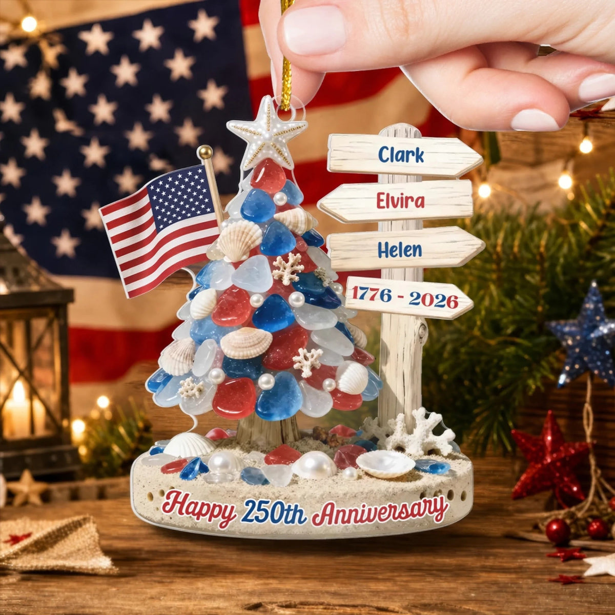 Stars, Stripes & Holiday Lights - Personalized Acrylic Ornament