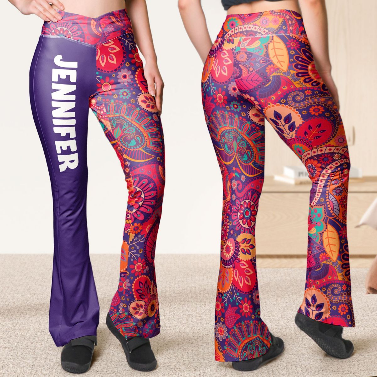 Retro Pattern - Personalized Flare Leggings