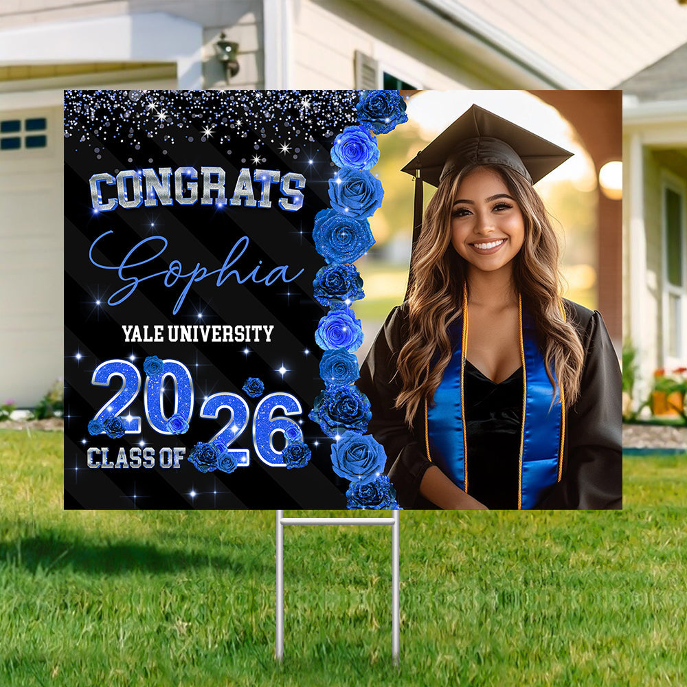 Custom Photo Rose Background Class Of 2026 Graduation Yard Sign