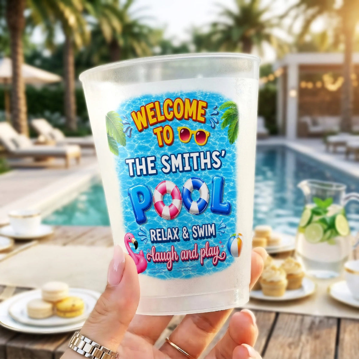 WELCOME TO POOL Summer Vacation And Poolside Gifts- Personalized Frosted Cups for Pool Party