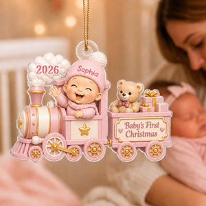 Baby On Toy Train - Baby First Christmas Personalized Acrylic Ornament