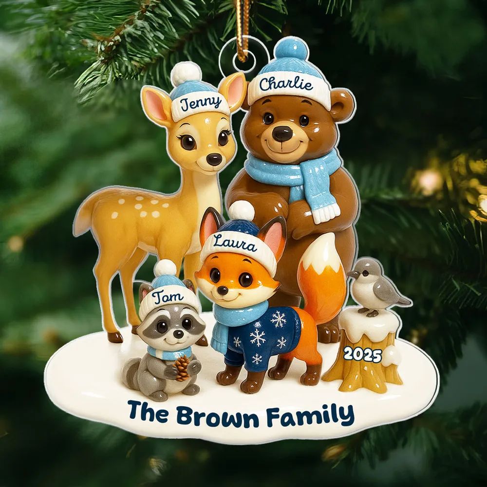 Woodland Family Personalized Acrylic Ornament, Christmas Decor