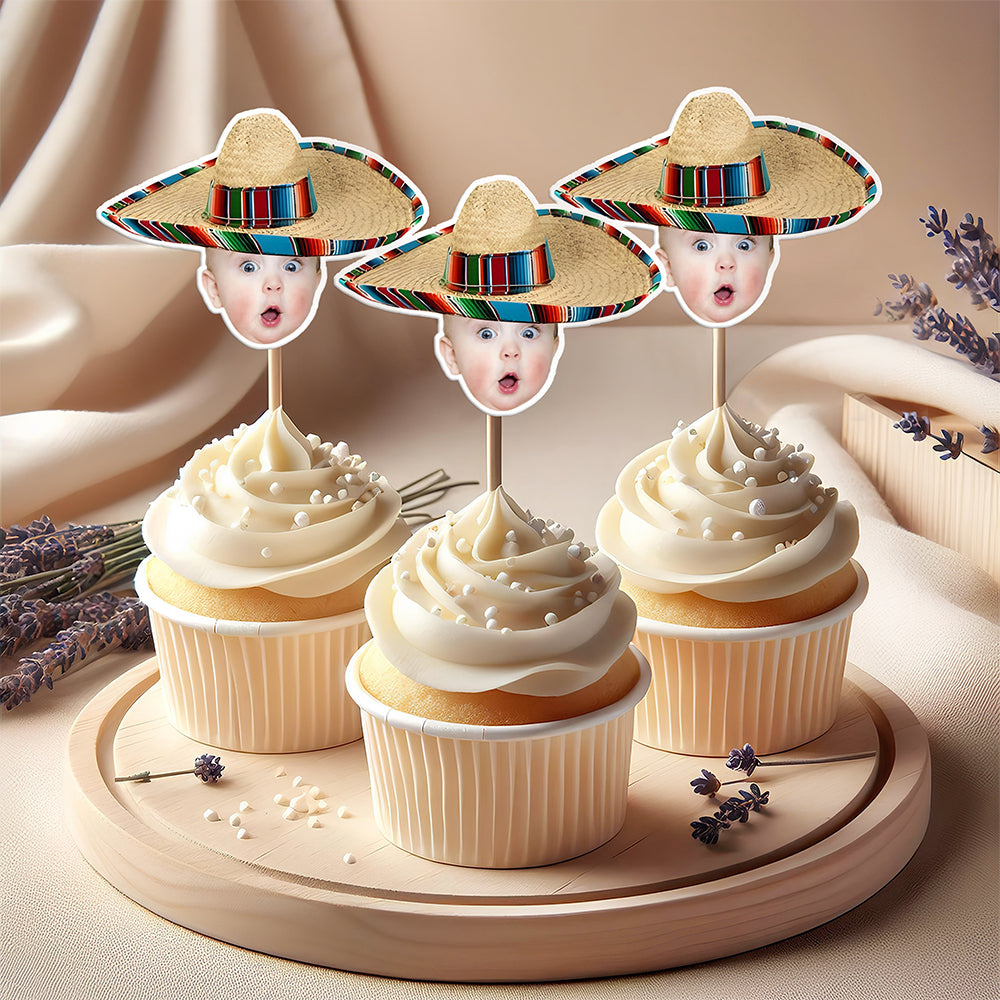 Mexican Fiesta Sombrero Maracas – Custom Photo Personalized Cupcake Topper