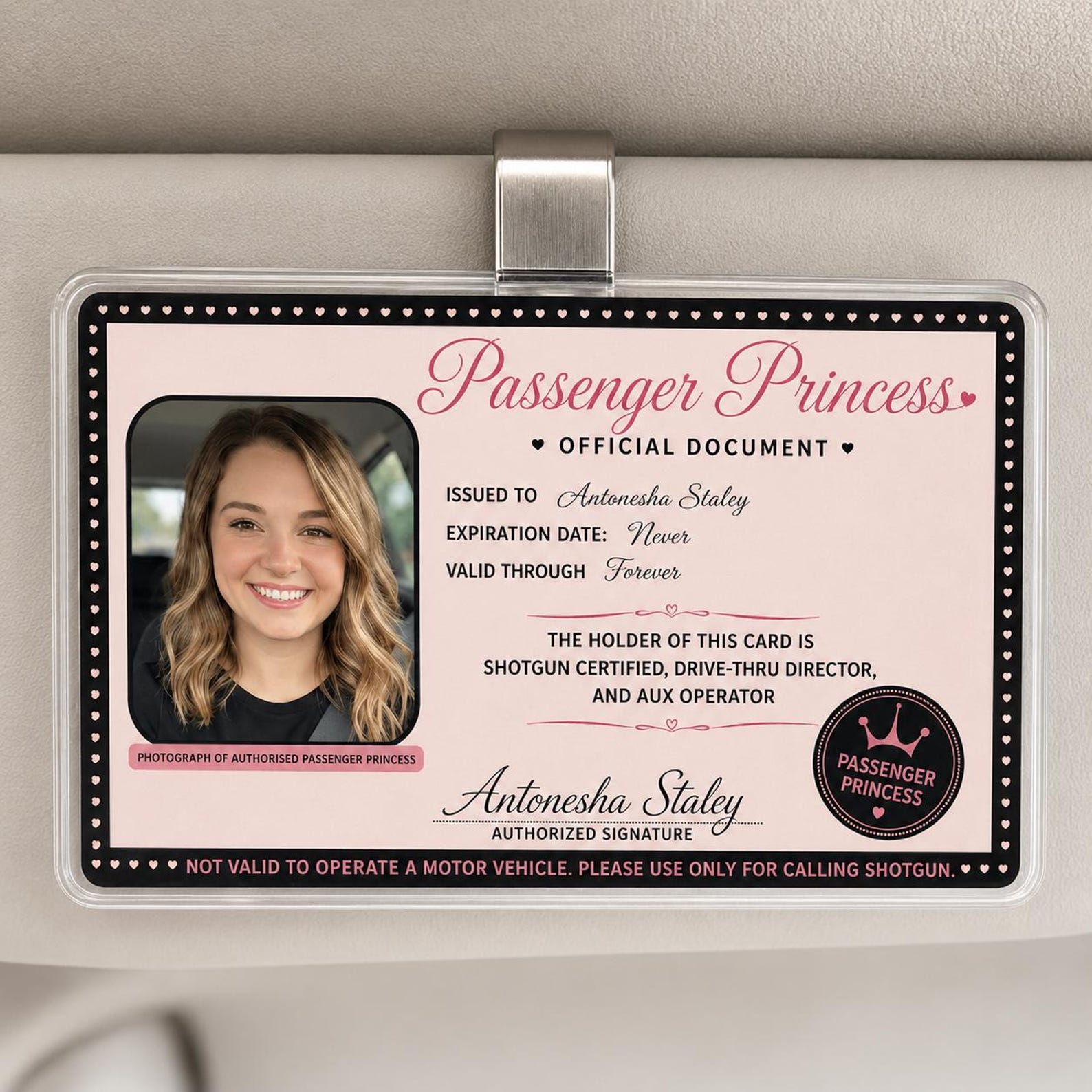 Custom Passenger Princess Acrylic Car Visor Clip - Personalized Car Accessories Owner Gift for Boyfriend, Husband