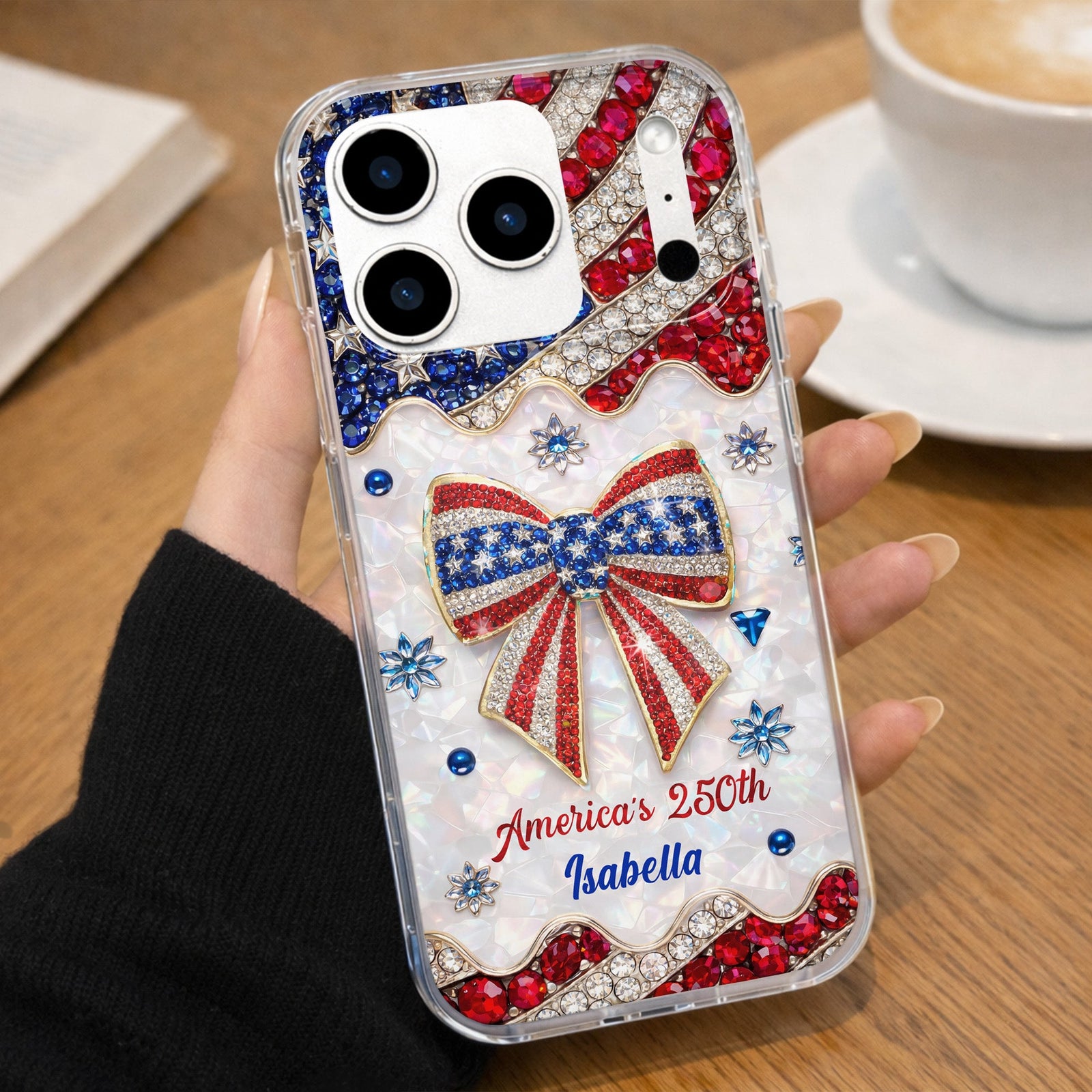 4th of July America's 250th Flag & Bow Personalized Phone Case