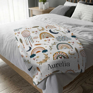 Personalized Toddler Blanket – Custom Name Boho Rainbow Baby Blanket, Unique Baby Shower Gift for Newborn & Kids