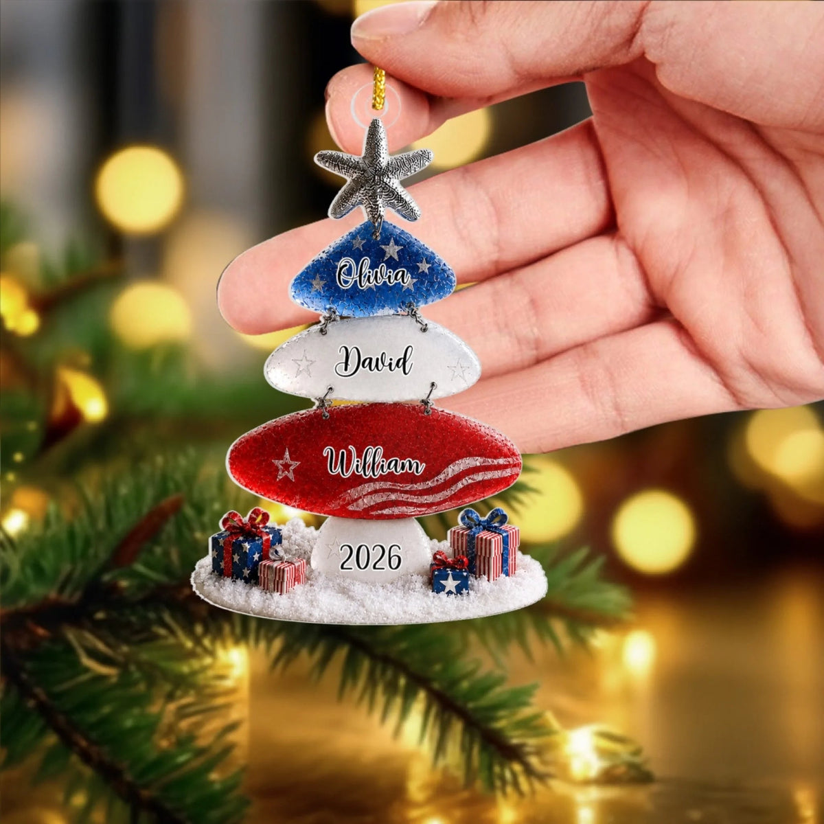 Patriotic Family Sea Glass Design Personalized Acrylic Ornament Christmas Gift for Patriotic Family