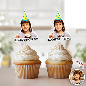 Funny Birthday Party Decor – Custom Retro Childhood Photo Personalized Cupcake Topper